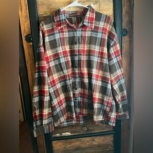 Women's Plaid Flannel Shirt - Red, Brown, and Blue